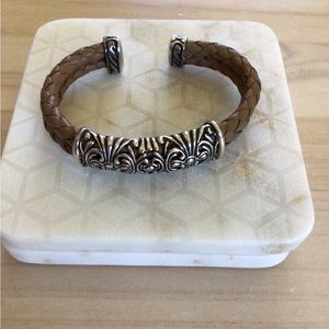 Bracelet Sterling Silver Leather Braided Cuff Adjustable Western 925